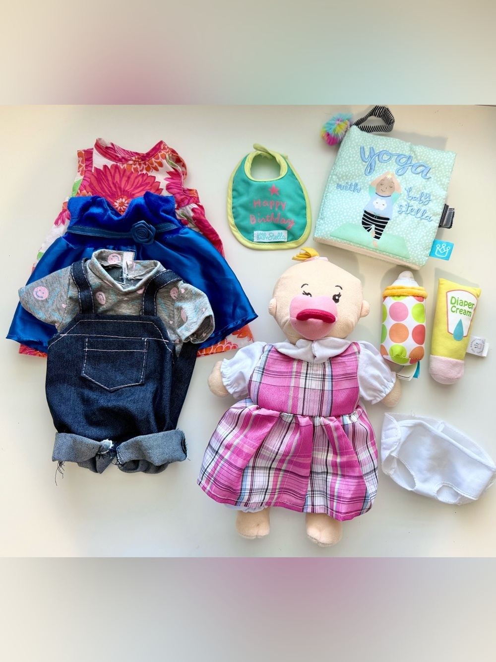 12” Manhattan Baby Stella Peach Soft Baby Doll Bundle